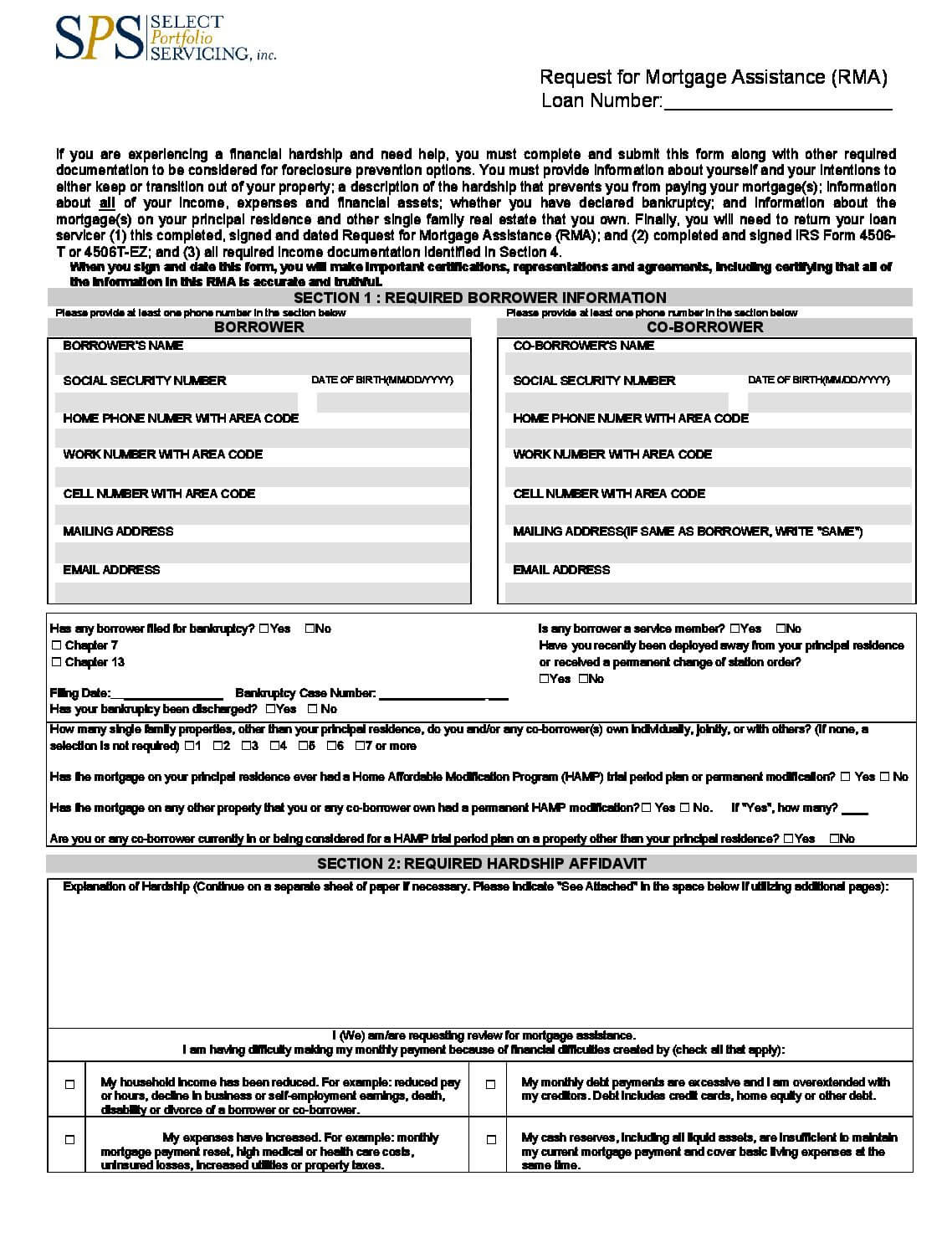 Ocwen RMA Loan Modification Package Forms